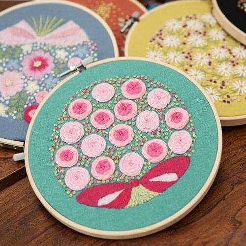Floral Cotton Cloth Embroidery Kit Beginner DIY Cross Stitch Set Embroidered Craft Home Decor Material Bag Hoop Thread and Tools