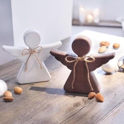 Set of 2pcs Free Stand Plain Wood Angel Embellishments Christmas Decoration Gift