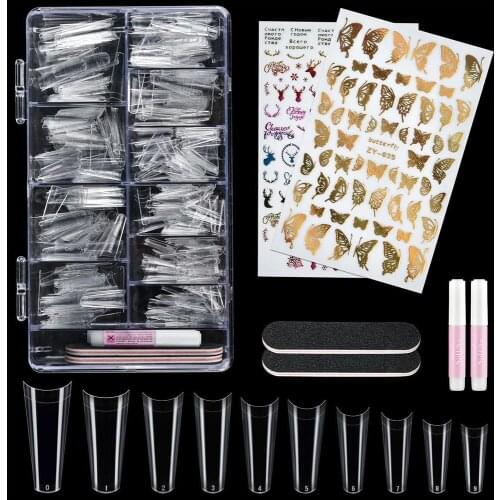 500pcs Half Cover False Nails Tips, Acrylic Fake Nail Manicure Sets, French Style Artificial Nails With Designs For Nail Art