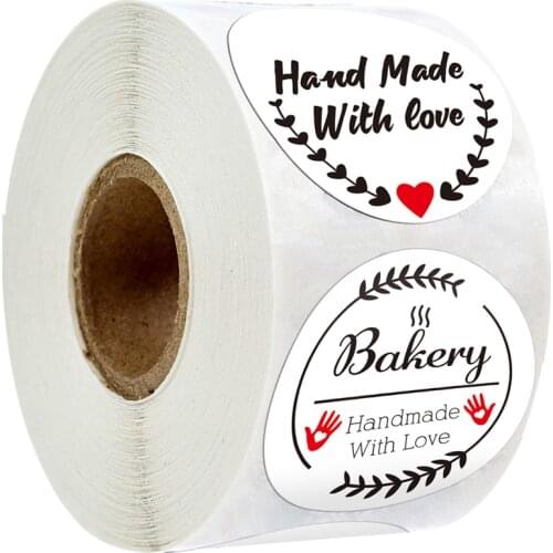 100-500Pcs "Handmade With Love" Kraft Paper Stickers Round Adhesive Labels Baking Wedding Decoration Party Decoration Sticker