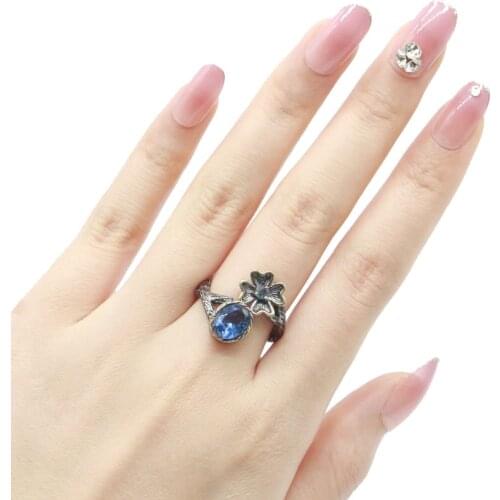 30x26mm Ring For Women 19.7g Gothic Unique Black Gold Color Party Gift Created Rhodolite Garnet Jewelry Silver Ring