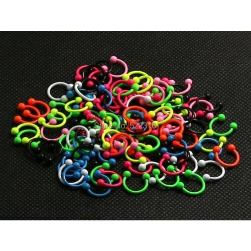 Neon color paint stainless steel horseshow curved barbell cbr with ball 40pcs body piercing jewelry mix lots 8 colors