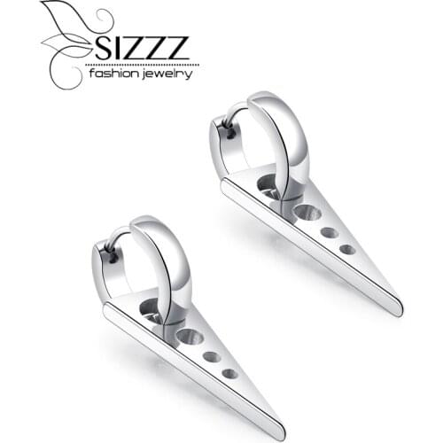 SIZZZ New earrings wholesale personality inverted triangle earrings boys hip hop stud earrings