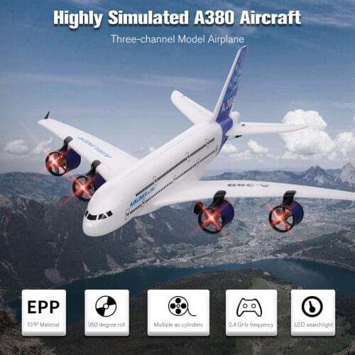 New A380 2.4G RC Airplane Flying Aircraft Glider with LED Searchlight 3CH for Beginner EPP Foam Fixed Wing Airplane Foam Plane