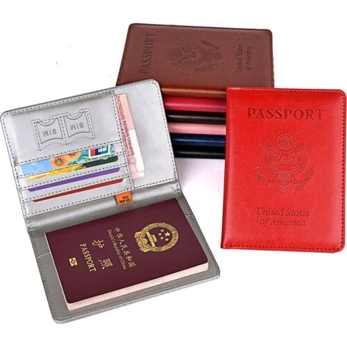 US RFID Retro Passport Covers Leather Wallet Travel ID Bank Card Blocking Pouch Passport Case Holder Document Bags United States