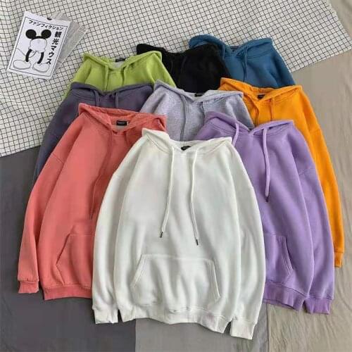 Pure Color Fleece Sweater Hoodie Womens Sports Casual Pullover