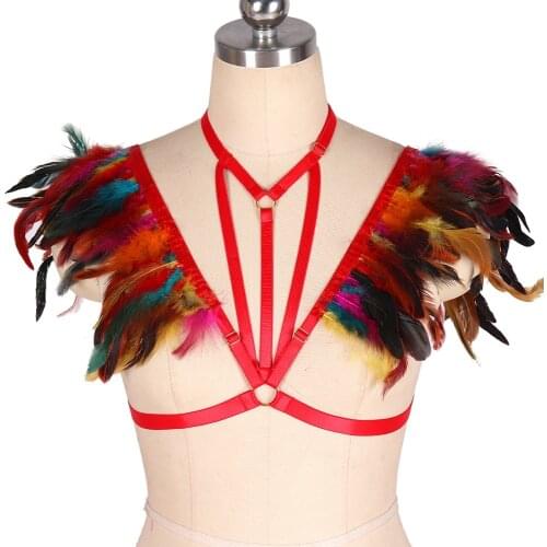 Harness Bondage Feather Harajuku Stockings Cosplay Wear Bdsm Erotic Lingerie Sexy Womens Underwear Costumes Body Garter Belt