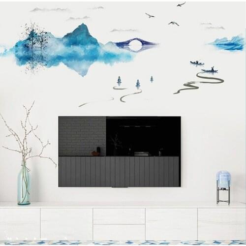 Retro Wall Stickers Christmas Decorations 2021 Chinese Style Landscape Ink Painting Wall Stickers For Home Room Decoration
