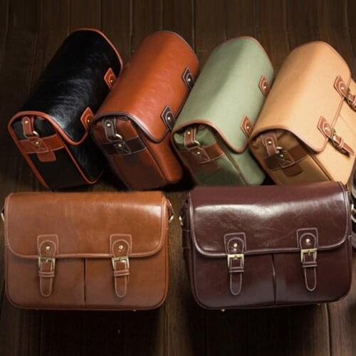 Roadfisher Leather Vintage Compact Camera Shoulder Messenger Travel Bag Insert Carry Case Fit Canon Nikon Sony Pentax DSLR SLR