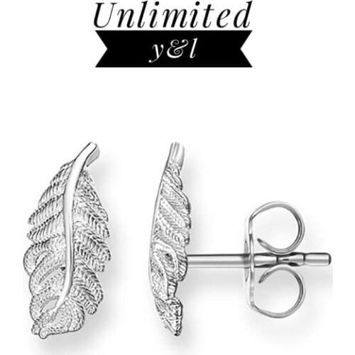 Feather Stud Earrings for Women Thomas Style Silver Fashion Ear Stud Jewelry 2018 New Trendy Gifts