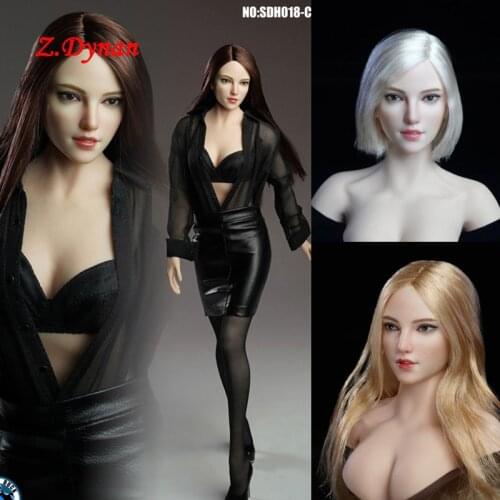 In Stock SUPER DUCK 1/6 SDH018 A/B/C Beauty Pale Skin Girl Head Sculpt Female Long Blonde Hair for 12'' TBLeague Body Figure