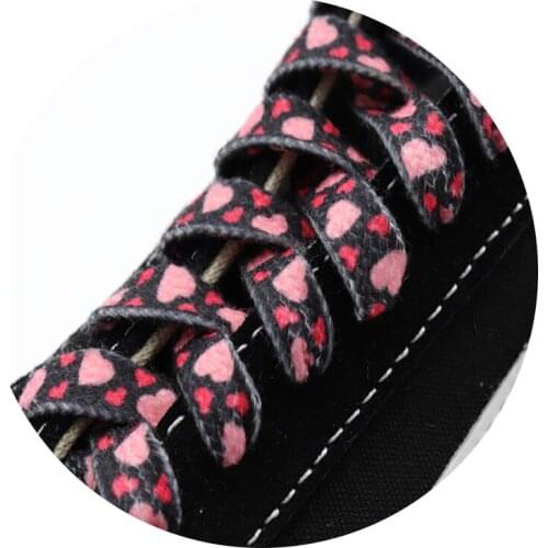 Weiou Cute Black Pink Love Printed Shoelaces 0.8 Cm Flat Type Shoestring For Children Women Sneakers Fabric Canvas Shoes