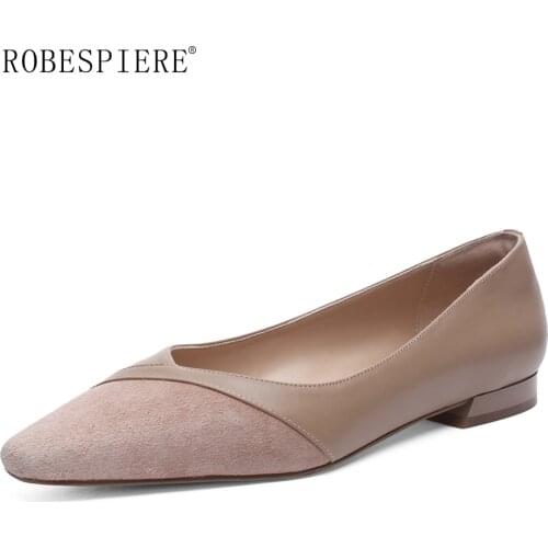ROBESPIERE 2019 Womens Casual Flats Shallow Mouth Pointed Toe Female Boat Shoes Soft Genuine Leather Slip On Loafers Shoes A85