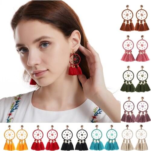 10Colors Bohemia Earrings for Women Ethnic Dream Catch Fringe Dangle Drop Earring Tassel Jewelry