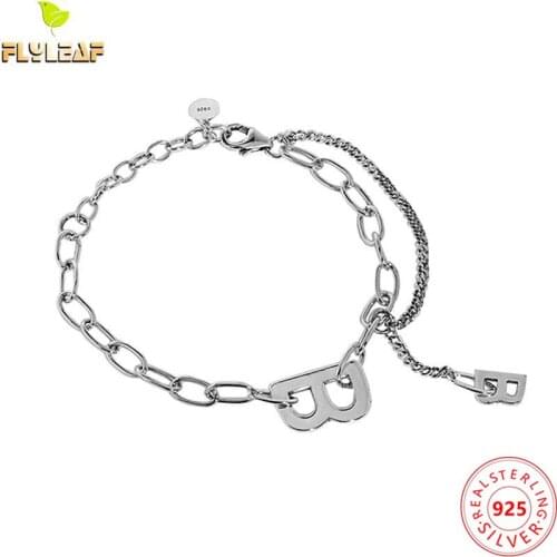 925 Sterling Silver Letter B Chain Bracelet For Women Do The Old Female Vintage Jewelry High Quality 2021 Trend