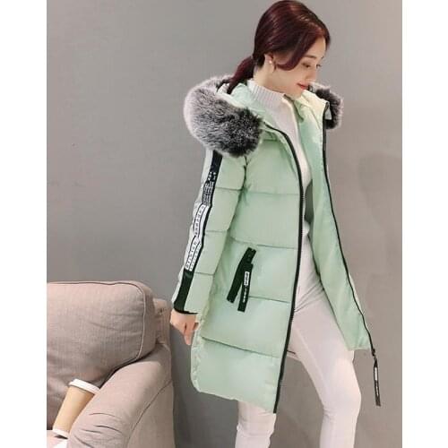 Autumn winter new womens large fur collar down cotton jacket knee above long section of thick cotton clothing S M L XL XXL G46