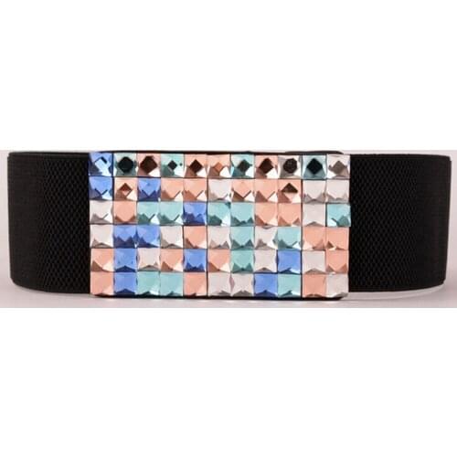 Trendy Elastic Waist Belt for Women Vintage Crystal Buckle Corset Belts Stretch Waistband Strap Cinch Cummerbunds Ceinture