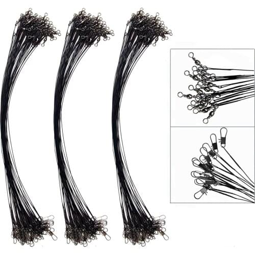 100Pcs 30cm Black Steel Fishing Line Steel Wire Leader With Barrel Swivel Safety Snaps Lures Swivels Fishing Tackle Accessories