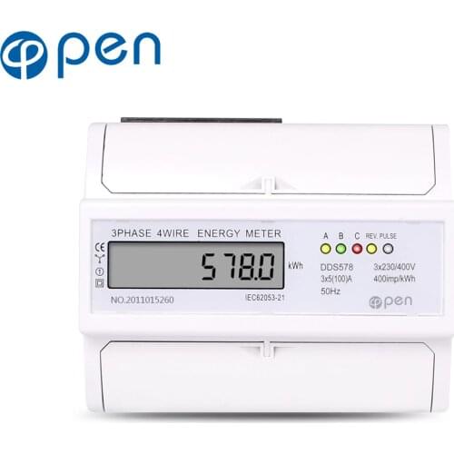 3*5(100)A 50Hz 400V Energy Meter Three Phase four wire DIN Rail LCD Digital Electric Meter