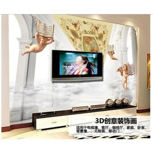 3d wallpaper 3d tv wall paper non-woven European landscape 3 d angels TV setting wall Roman column wallpaper