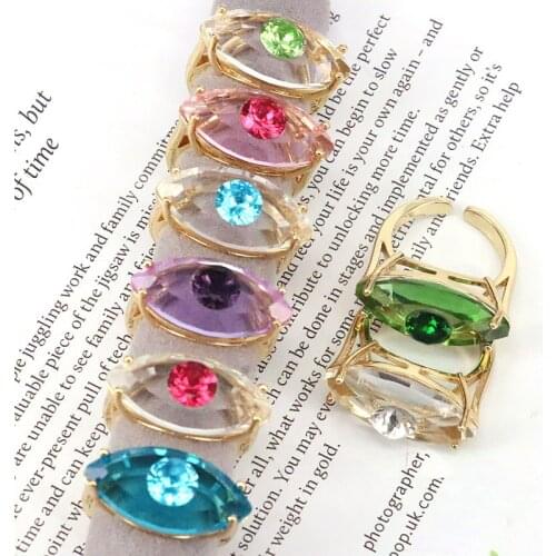 8Pcs New Adjustable Crystal Gold Rings For Women Colorful Eye Open Bohemian Fashion Jewelry Ring Party Jewelry Gift
