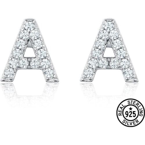925 Sterling Silver Earring Fashion Letter A Statement Clear Zirconia Stud Earrings for Women Korean Accessories Jewelry
