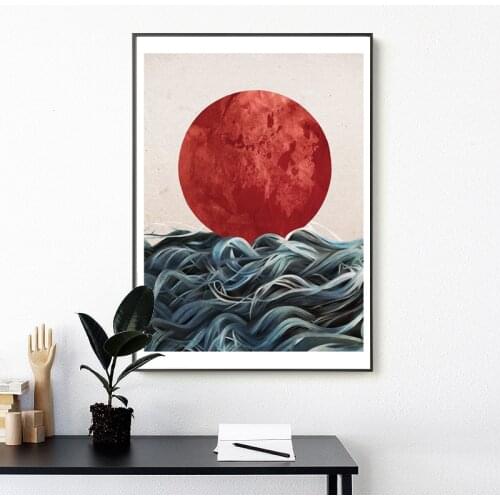 Abstract Japanese Sunrise Seascape Canvas Paintings Posters and Prints Wall Art Picture for Living Room Home Decoration Framed