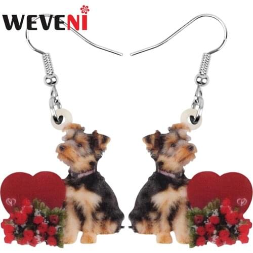 WEVENI Acrylic Valentines Day Love Rose Schnauzer Dog Earrings Animal Drop Dangle Jewelry For Women Girls Teen Party Charm Gift