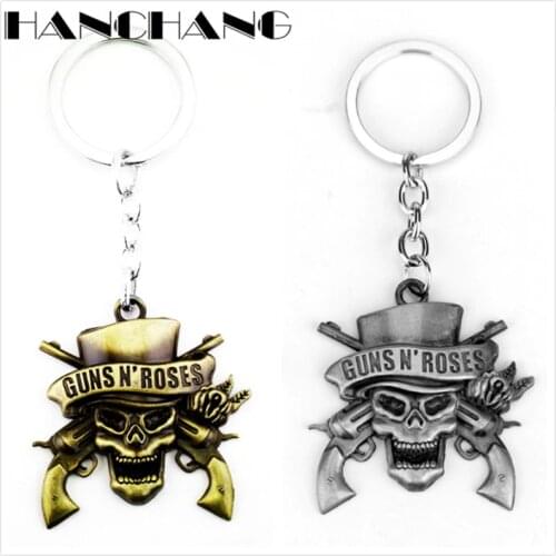 HANCHANG Accessories Music Band Guns N 'Roses Keychain Skull Death Logo Pendant Keyrings for Bags Cosplay Jewelry for Man Woman