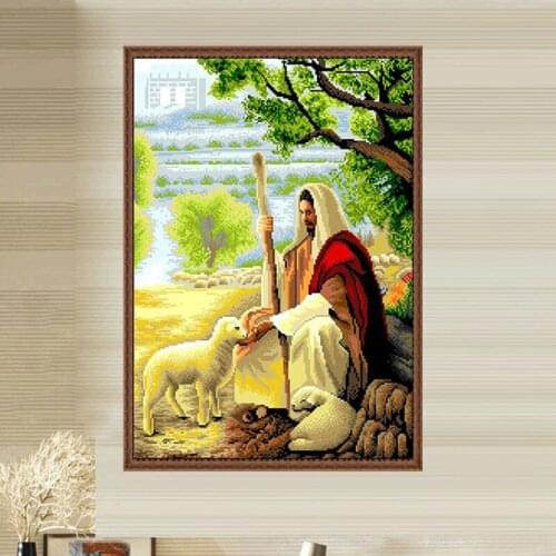 Glymg Diy Diamond Painting Cross Stitch Jesus' sheep Diamond Embroidery Full Drill Round Diamond Christian Home Decor Picture