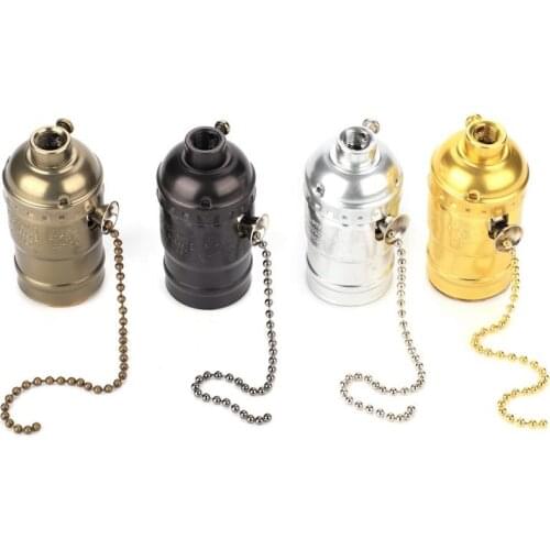 Aluminum Vintage E27 Light Holder Screw Bulb Socket 250V 250W Desk Table Lamp Base With Pull Chain For Home Hotel Bar Restaurant