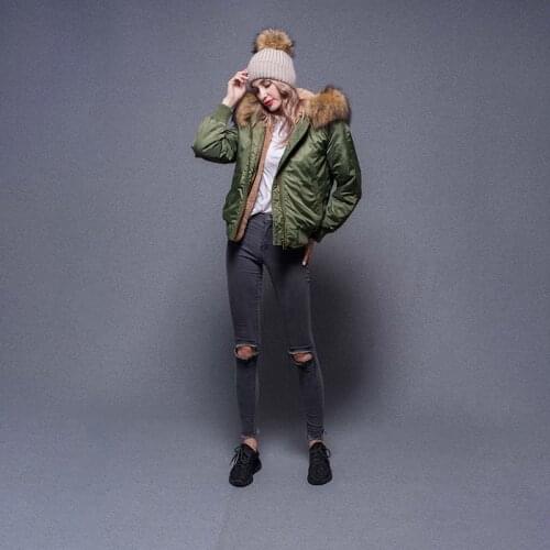 Army Green Flying Suit Parka Fashion Winter Womens Fake Fur Liner Coat Warm High Quality Coat