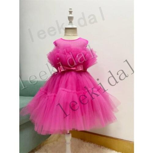 Children Girls Tulle Dresses Pink Girls Birthday Tulle Dress Girls Celebration Birthday Dresses Custom Handmade