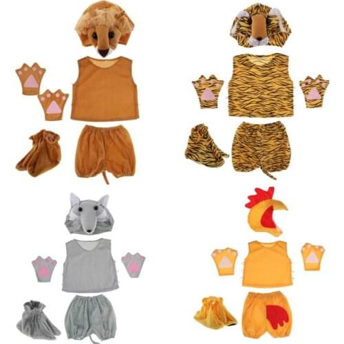 Kids Zoo Animal Costume Set Lion Hat Top Shorts Gloves Shoes Party Halloween Boys Girls Cosplay Costumes Brown Fabric Clothing