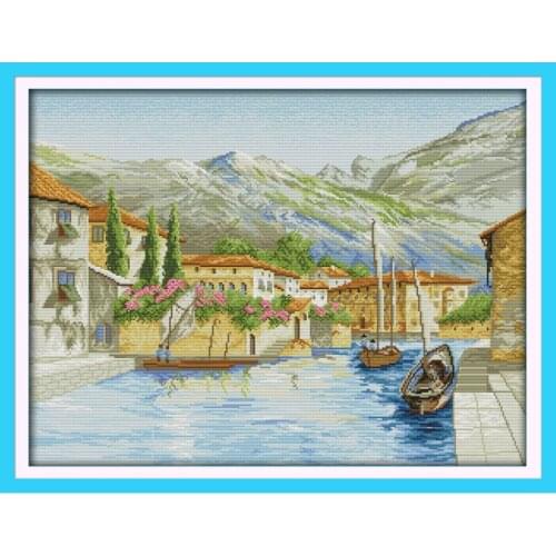 Everlasting Love A Lake Side Town Chinese Cross Stitch Kits Ecological Cotton 14CT Stamped DIY Christmas Decorations For Home