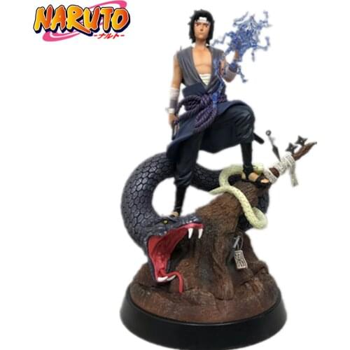Naruto Sasuke Snake Statue PVC Action Figures Toys 320mm Naruto Shippuden Anime Uchiha Sasuke Head Changing Figurine Model Toy