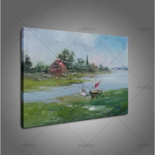Hand Painted Scenery Art Landscape Oil Painting On Canvas Pastoral river fram oil Paintings for Living Room Hotel Decoration