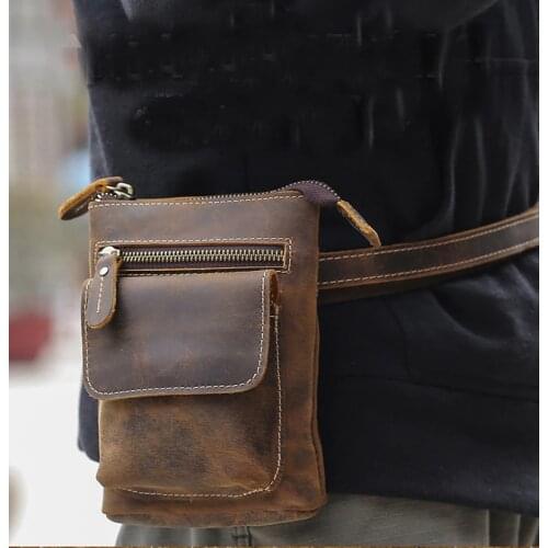 Crazy Horse Leather Waist Belt Bag Multifunction Casual Daily wait pack Small Messenger Shoulder Bag mini Designer Phone Pouch
