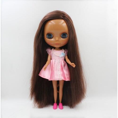 Blygirl,Blyth doll,Reddish-brown straight hair, black skin, 7 joints, normal body, 1/6 doll, naked baby, can change body