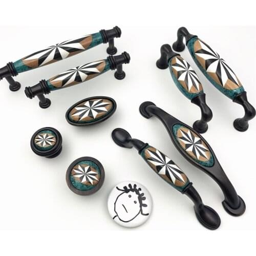 LCH European Style Wardrobe Hardware Marble Floor Look Green Black Collision Porcelain Drawer Door Pull Ceramic Handle