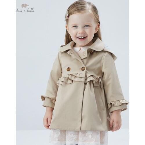DBS16261 dave bella spring baby girls fashion solid ruched hooded coat children tops infant toddler outerwear