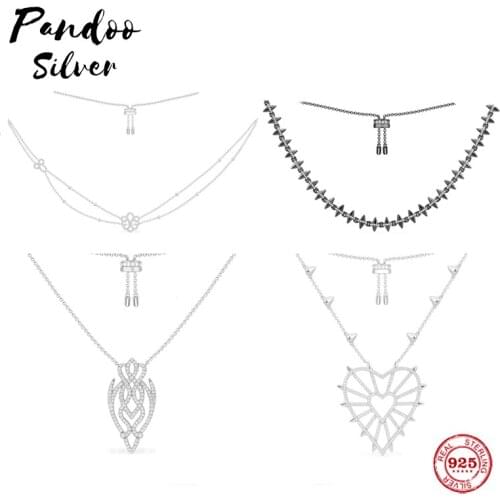 Trend Necklace S925 Sterling Silver Jewelry 1:1 Copy, Spiked Geometric Heart Dark Grey Silver Arabesque Adjustable Necklace