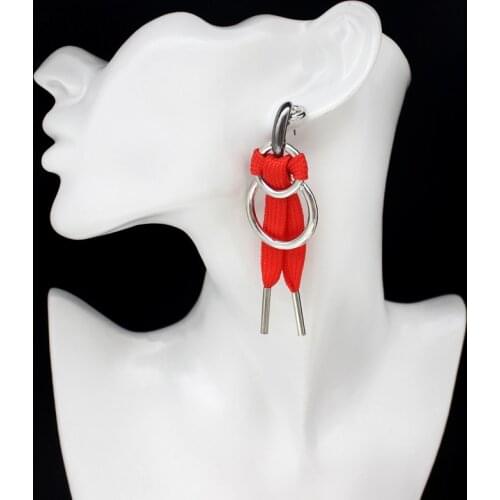 Fashion Creativity Attracts Eyeballs Size Double Rings Binding Big Red Shoelaces Weaving Earrings Jewelry Gift For Cool Guy