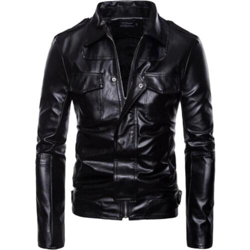 Mens leather jacket slim motorcycle coat jackets lapel clothes personalized jaqueta de couro stage street dance fashion black