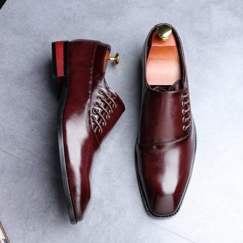 Men Leather Shoes New Style Formal Dress Wedding Shoes Red Wine British Style Business Office Lace-Up Leather Loafers 2020 ui98