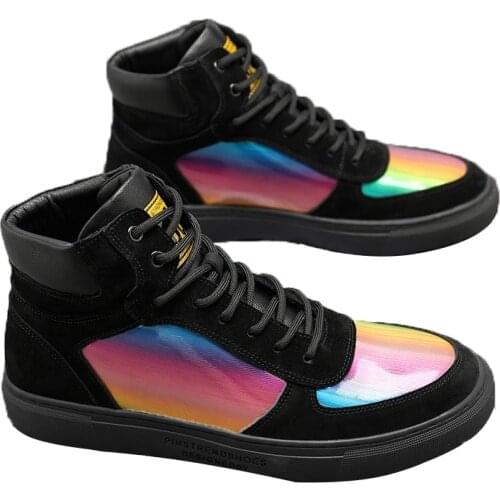 Mens High Top Casual Shoes Breathable Non-slip Lace Up Breathable Comfortable PU Leather Shoes Fashion Outdoor Loafer Men