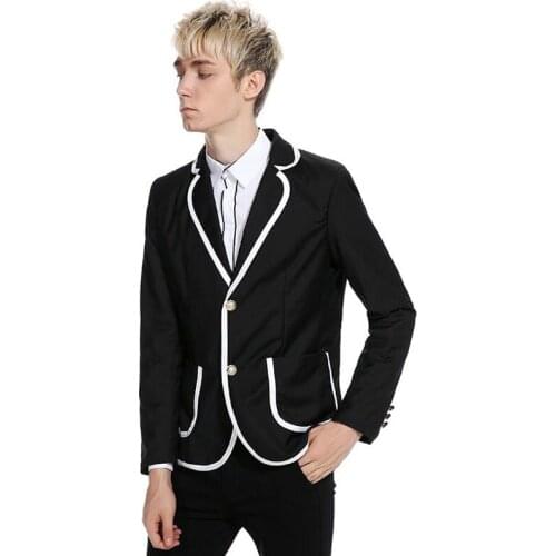 Autumn Black Suit Men 2019 White Pants Prom Wear Custom Made Male Blazer Jacket Slim Fit Men Suits Casual Costume Party 2 Pieces