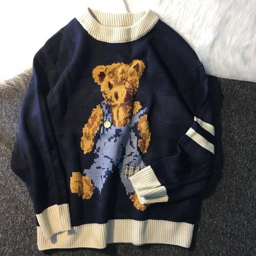 Mens Knitted Sweater Men 2020 Winter Preppy Style Pullover Sweaters Korean Tops Contrast Round Collar