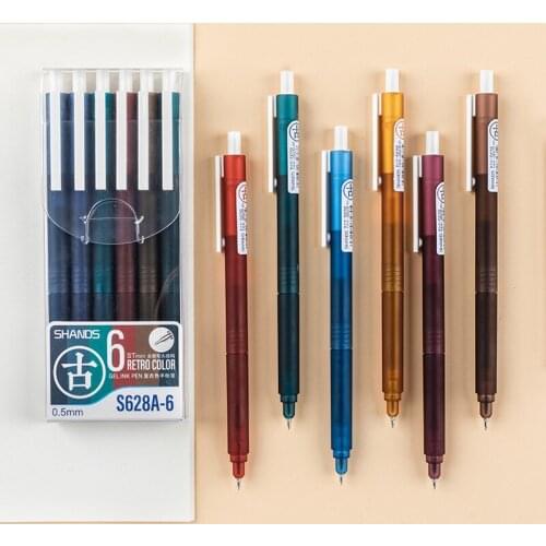 6pcs Qualities Retro Color Gel Pen Set 0.5mm Ballpoint Matte Body Marker for Writing Drawing Signature Office School F6781