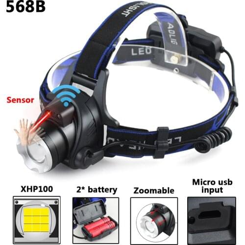 XHP100 Led Headlamp Zoomable Adjustable Headlight Flashlight Torch Waterproof Head Lamp Light Bulbs Rechargeable 18650 Battery